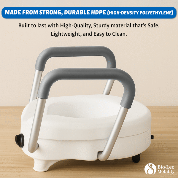 toilet raiser with handles, raised toilet seat UK, toilet seat riser, raised toilet seat with handles, mobility bathroom aid, toilet seat for elderly, post-surgery toilet seat