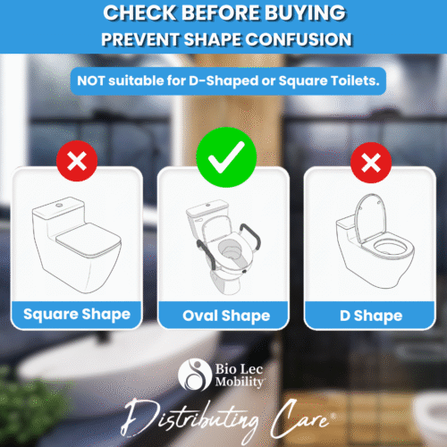 Compatibility guide showing toilet shapes for the Toilet Raiser.
