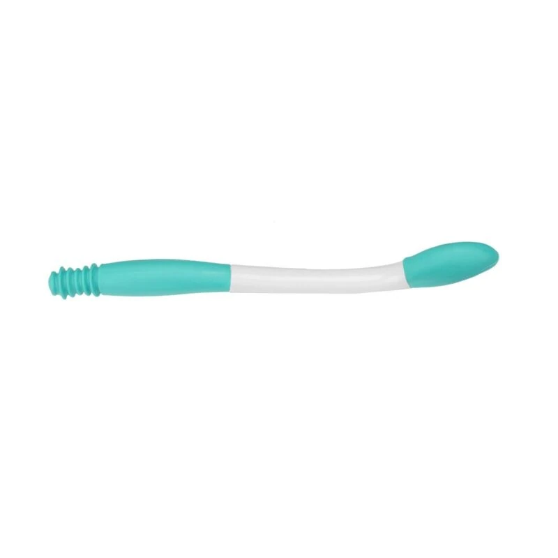 Bottom wiper aid with a white and teal handle.