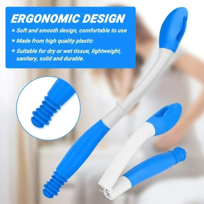 Foldable bottom wiper with blue ergonomic design and comfort grip handle.