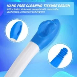 Blue and white ergonomic design of the Foldable Bottom Bum Wiper.