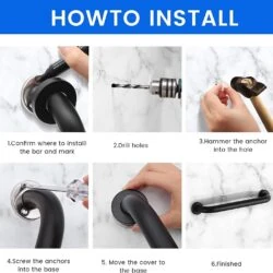 Step-by-step guide on installing a bathroom safety handle on a wall.