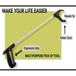Long reach grabber with ergonomic grip and magnetic tip.