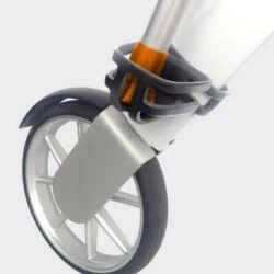 Close-up of crutch holder attachment on Lets Fly Rollator wheel.