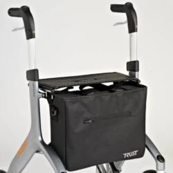 Lets Fly Rollator featuring a detachable fabric bag with zipper.