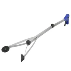 Long reach grabber tool with blue handle and rubber grips.