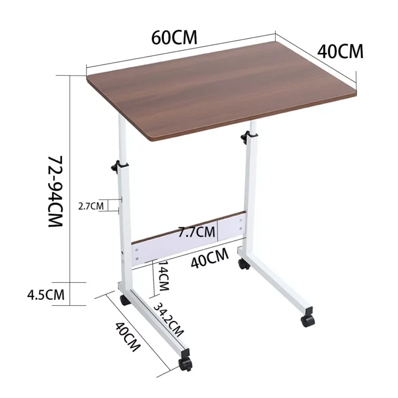 Adjustable over chair table with dimensions labeled in centimeters.