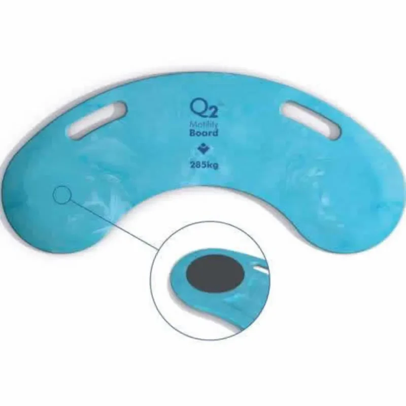 Blue Q2 Mobility Board with curved shape and anti-slip pads.