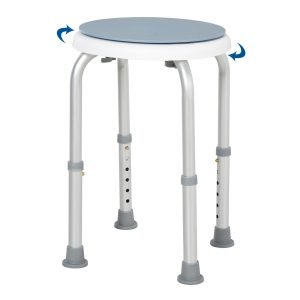 Bath Stool with Rotating Seat | Swivel Seat | Adjustable Height | Aluminium Frame