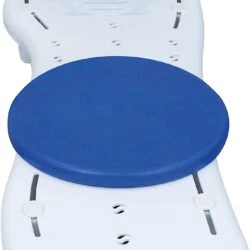 White bath board with blue swivel seat and handle.