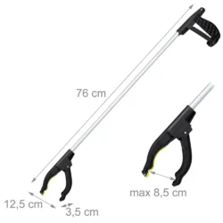 Long reach grabber tool with dimensions labeled, showing 76 cm length.