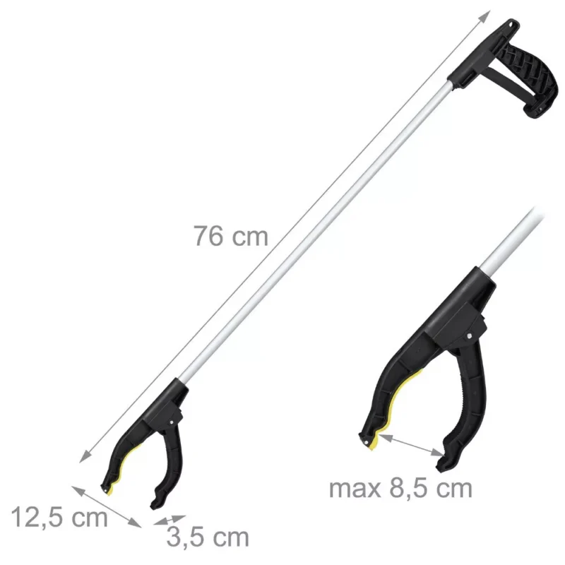 Long reach grabber tool with dimensions labeled, showing 76 cm length.