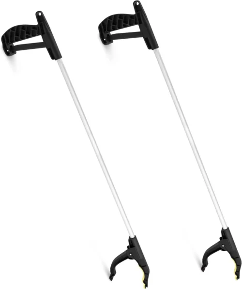 Two Long Reach Grabber tools with black handles and silver shafts.
