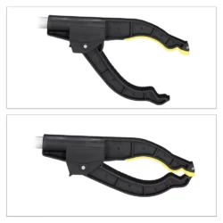 Close-up of the Long Reach Grabber's black and yellow claw mechanism.