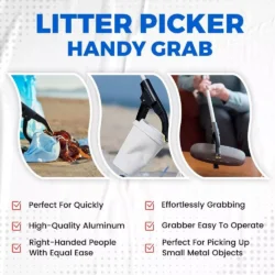 Litter picker tool shown picking up various items.