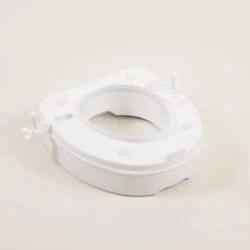White raised toilet seat designed for stability and easy installation.