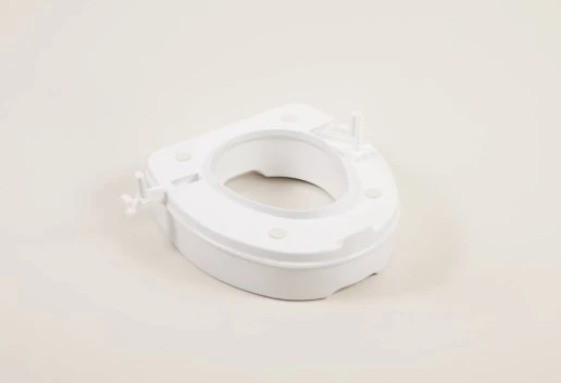 White raised toilet seat designed for stability and easy installation.