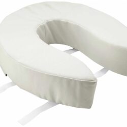 Cushioned padded toilet seat with velcro straps for secure attachment.