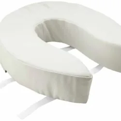 Cushioned padded toilet seat with velcro straps for secure attachment.
