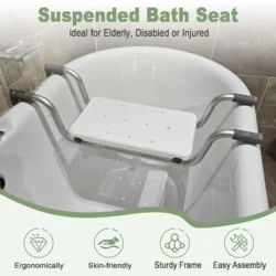 Suspended bath seat with aluminum frame in a bathtub.