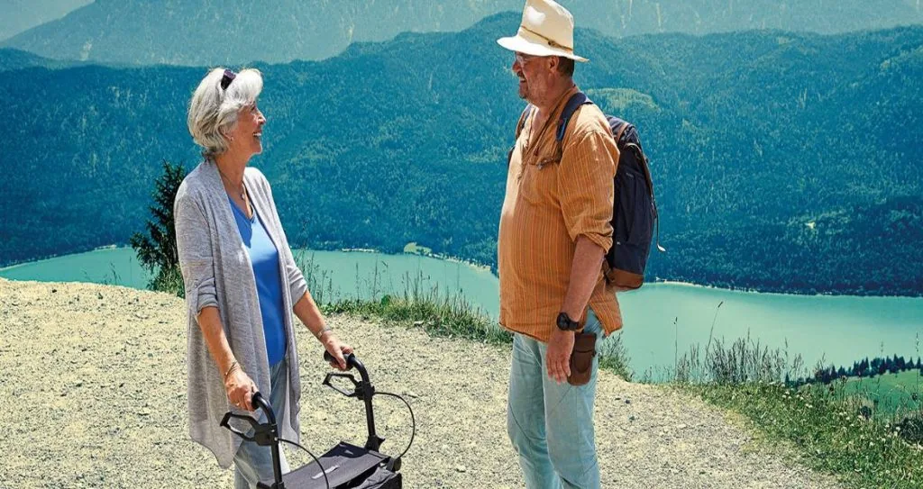 Safely-travel-down-with-rollator-walker-on-a-hill