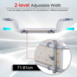 Adjustable bath seat with aluminum frame and ergonomic seat.