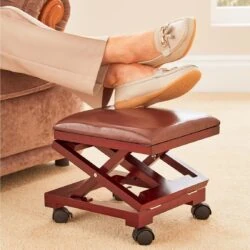 Wooden Foot Stool | Leather | Leg Rest with Cushion - Image 2