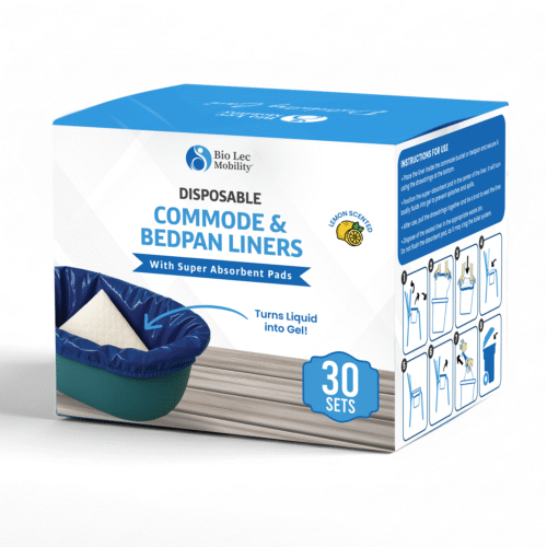 Box of 30 lemon-scented commode liners with absorbent pads.