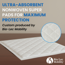 Ultra-absorbent nonwoven super pads with Bio-Lec Mobility logo.