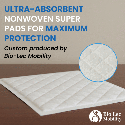 Ultra-absorbent nonwoven super pads with Bio-Lec Mobility logo.