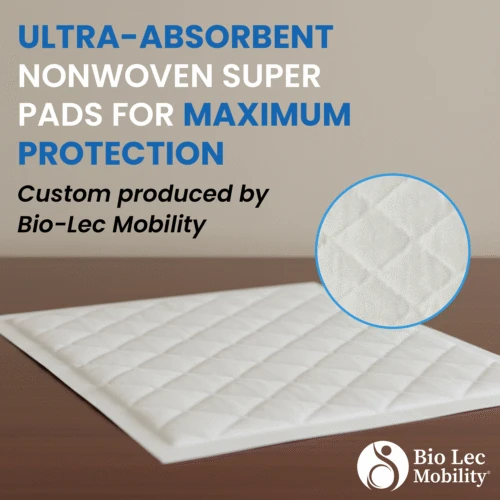 Ultra-absorbent nonwoven super pads with Bio-Lec Mobility logo.