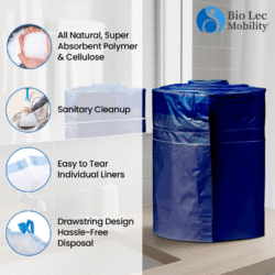Commode liners with absorbent pads and features listed.