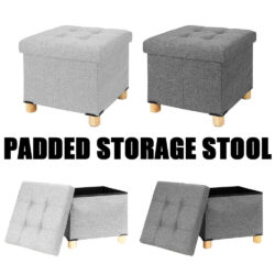 Two padded storage stools in light and dark grey with removable lids.