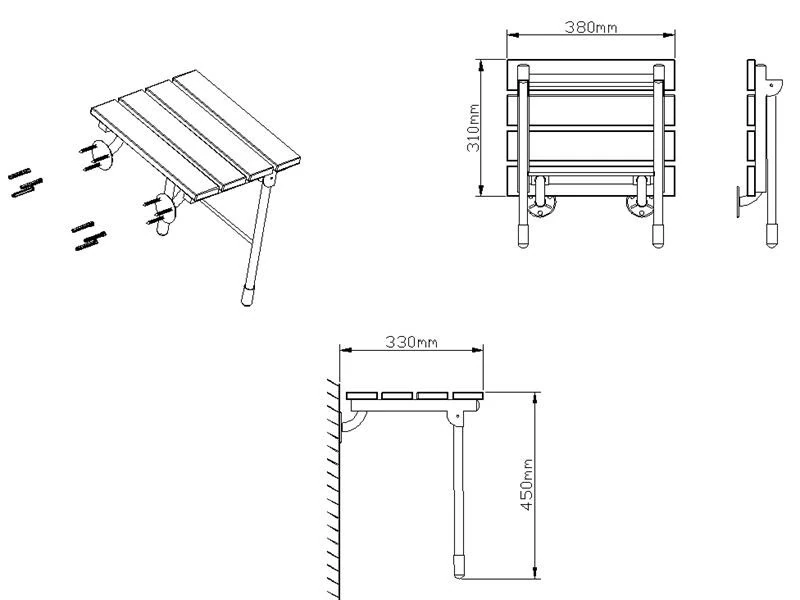 Wooden Bath Seat | Shower Bench | Fixed | Folding Shower Seat for Elderly | Wall Mounted | Heavy Duty - Image 9