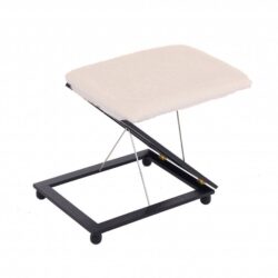 Collapsible foot stool with a padded wool-effect cushion and non-slip feet.