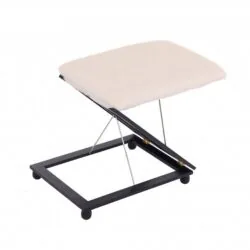 Collapsible foot stool with a padded wool-effect cushion and non-slip feet.