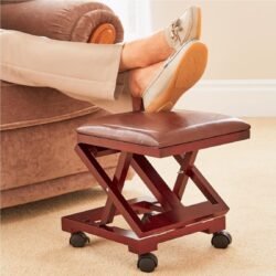Wooden Foot Stool | Leather | Leg Rest with Cushion - Image 1