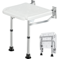 Wall Mounted Shower Chair with Height Adjustable Legs & Shower Head Slot | Flip Up Shower Seat - Image 3