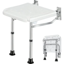 Wall Mounted Shower Chair with Height Adjustable Legs & Shower Head Slot | Flip Up Shower Seat - Image 3
