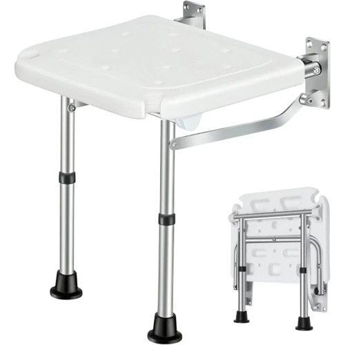 Wall Mounted Shower Chair with Height Adjustable Legs & Shower Head Slot | Flip Up Shower Seat - Image 3
