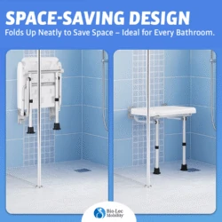 Wall Mounted Shower Chair with Height Adjustable Legs & Shower Head Slot | Flip Up Shower Seat - Image 8