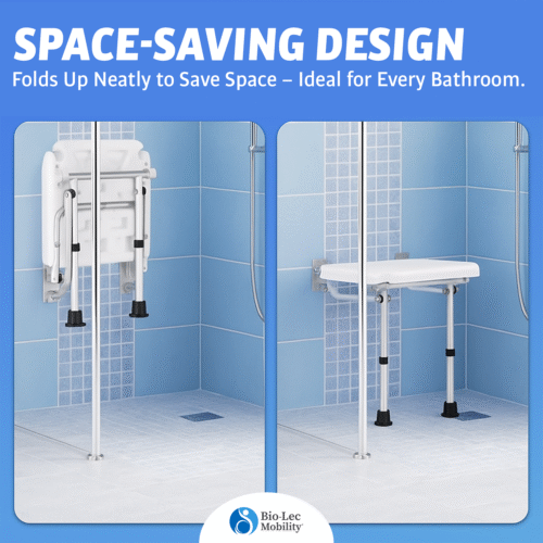 Wall Mounted Shower Chair with Height Adjustable Legs & Shower Head Slot | Flip Up Shower Seat - Image 8