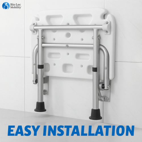 Wall Mounted Shower Chair with Height Adjustable Legs & Shower Head Slot | Flip Up Shower Seat - Image 7
