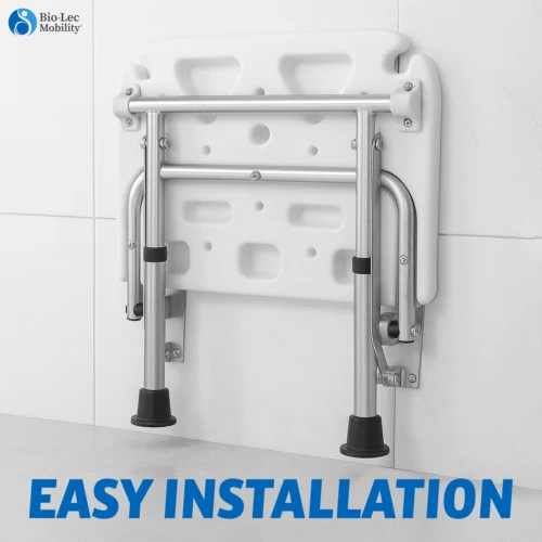 Wall Mounted Shower Chair with Height Adjustable Legs & Shower Head Slot | Flip Up Shower Seat - Image 7