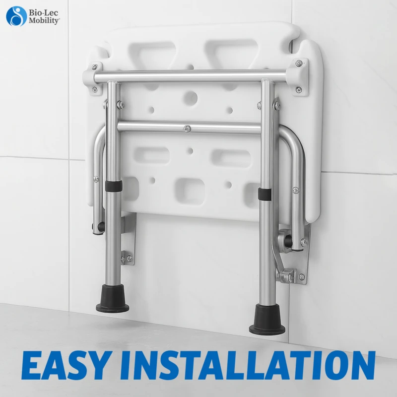 Wall Mounted Shower Chair with Height Adjustable Legs & Shower Head Slot | Flip Up Shower Seat - Image 7
