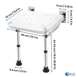 Wall Mounted Shower Chair with Height Adjustable Legs & Shower Head Slot | Flip Up Shower Seat - Image 2