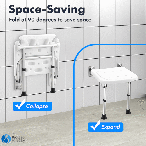 Wall Mounted Shower Chair with Height Adjustable Legs & Shower Head Slot | Flip Up Shower Seat - Image 14