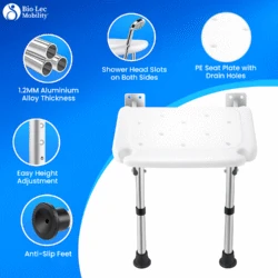 Wall Mounted Shower Chair with Height Adjustable Legs & Shower Head Slot | Flip Up Shower Seat - Image 11