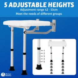 Wall Mounted Shower Chair with Height Adjustable Legs & Shower Head Slot | Flip Up Shower Seat - Image 9