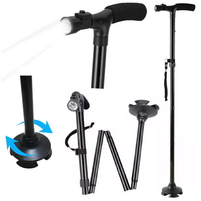 Walking Stick With Light | Folding Walking Cane Stick | Height Adjustable Heavy Duty | Foldable | Lightweight - Image 4